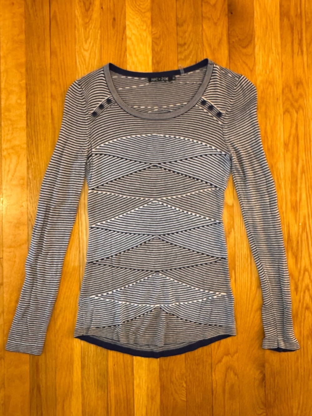 NIC+ZOE stripe button shoulder knit top - XS